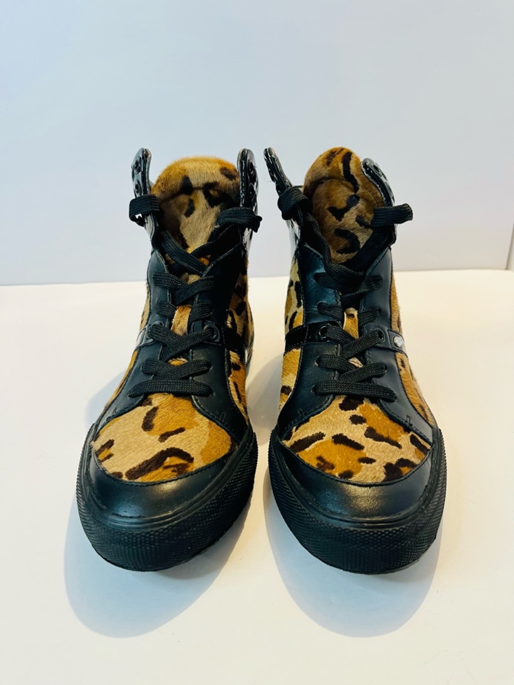 Sonia Rykiel Leopard-Print Black & Tan High-Top Sneakers